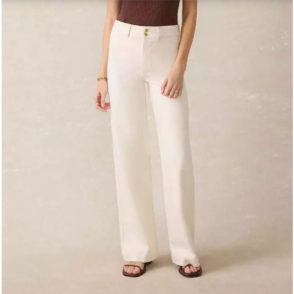 Faherty Pants - Faherty Harbor Wide Leg Pants Womens 30 Egret High Rise Double Button Stretch